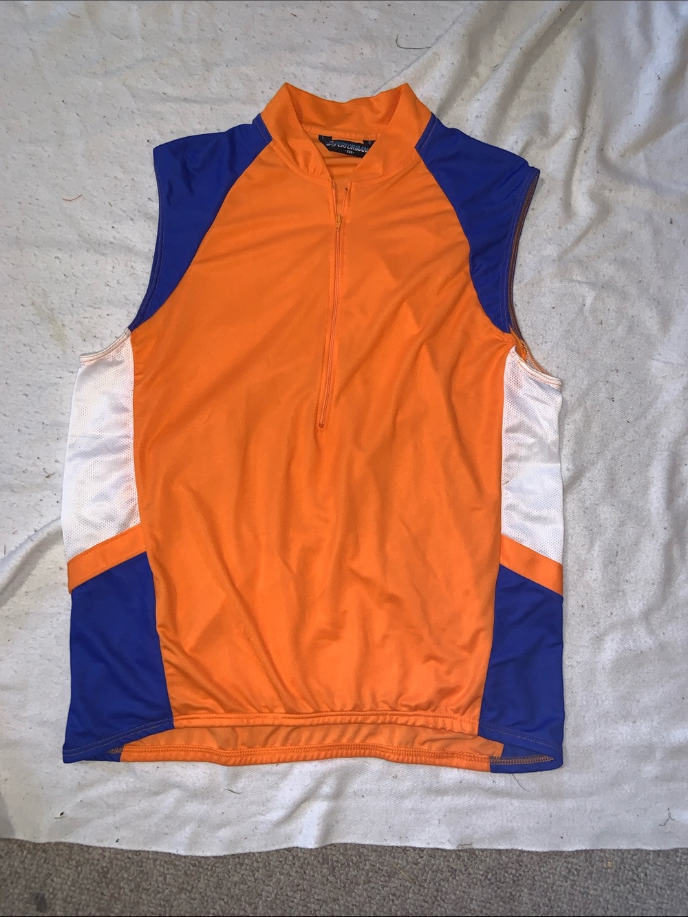 Men's performance XXLOrange Sleeveless cycling Jersey with Blue and White Panels